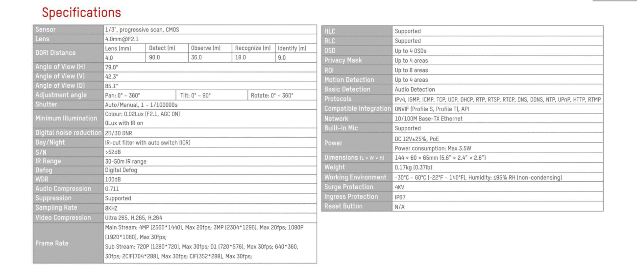 دوربین مداربسته تحت شبکه بولت حارس مدل IPC-E1F4D-I30 4.0MM