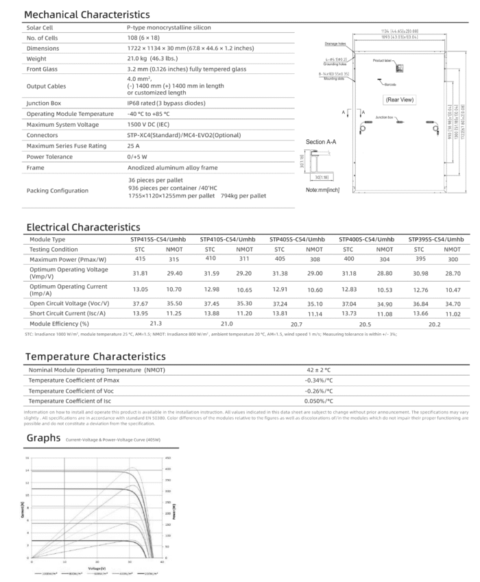 پنل خورشیدی سانتک Suntech سری Ultra V مدل STP395-415S-C54-Umhb پنل خورشیدی سانتک Suntech سری Ultra V مدل STP395-415S-C54-Umhb