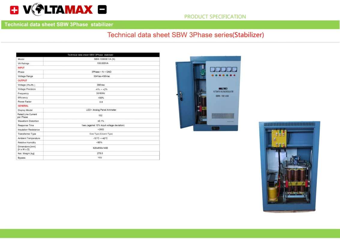 استابلایزر ولتامکس Voltamax Stabilizer سه فاز SBW 100KVA 3-3 (N)