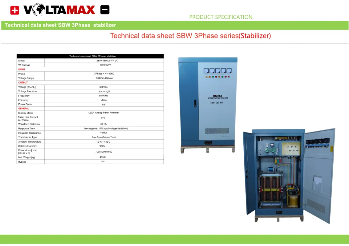 استابلایزر ولتامکس Voltamax Stabilizer سه فاز SBW 180KVA 3-3 (N)