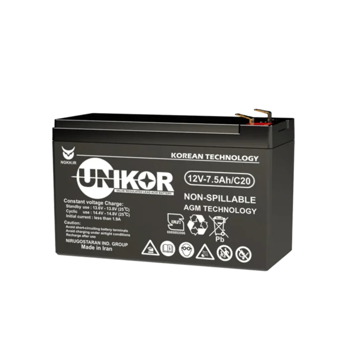 باطری یو پی اس یونیکور 12 ولت 7.5 آمپرساعت Unikor Ups Battery باطری یو پی اس یونیکور 12 ولت 7.5 آمپرساعت Unikor Ups Battery